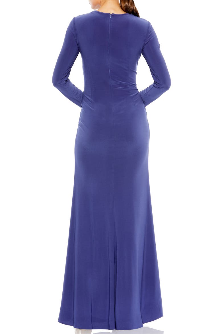 Ruched Keyhole Long Sleeve Jersey Gown, Alternate, color, INDIGO