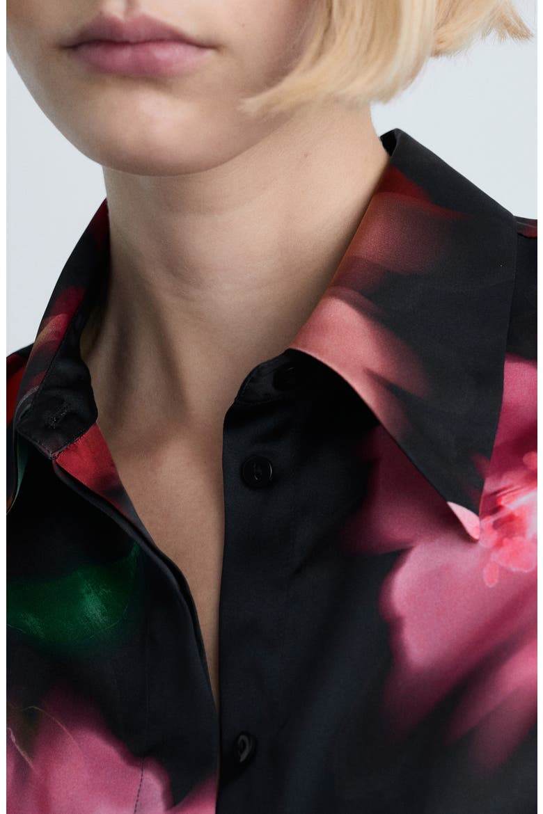 Soffy Floral Button-Up Shirt, Alternate, color, BLACK