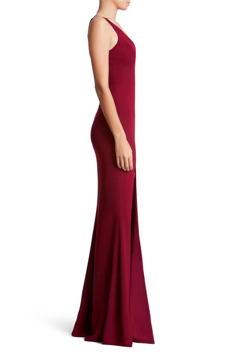 Iris Slit Crepe Gown, Alternate, color, GARNET
