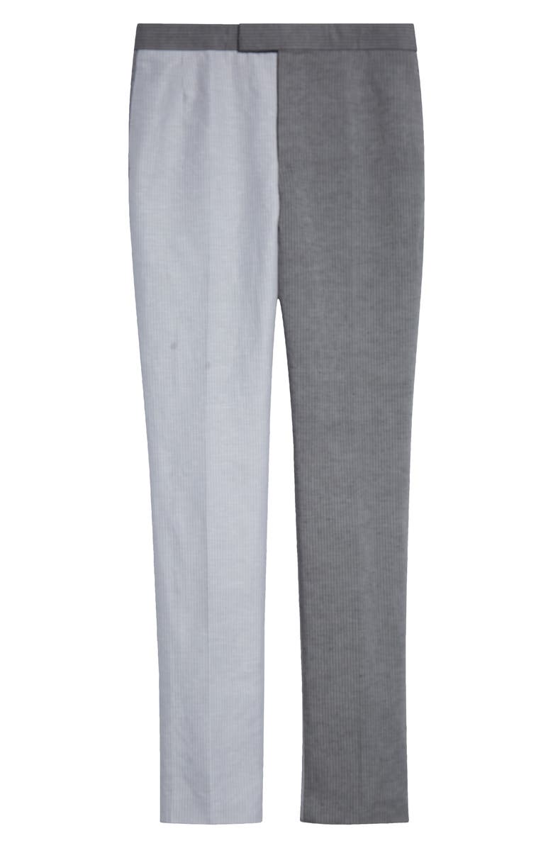 Thom Browne Stripe Colorblock Linen & Cotton Backstrap Pants, Alternate, color, Light Grey