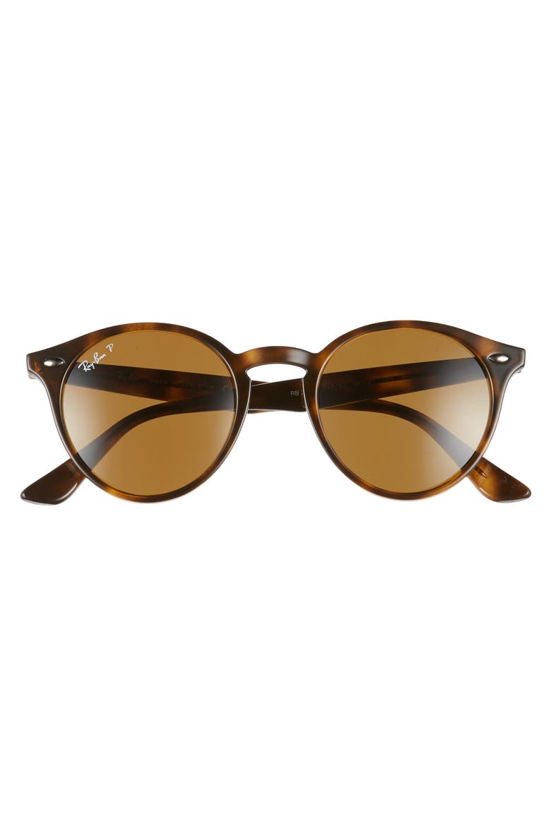 49mm Polarized Round Sunglasses, Alternate, color, DARK HAVANA SOLID