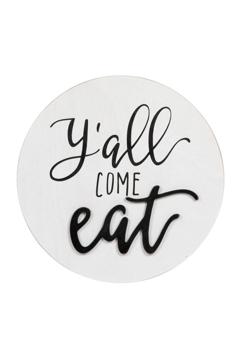 "Y'all Come Eat" Square Pine Wood Wall Décor, Alternate, color, Black