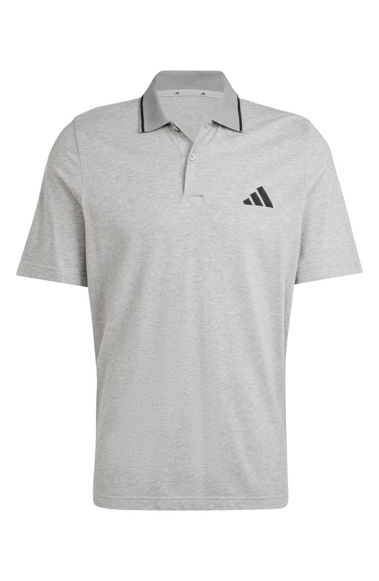 adidas Cotton Piqué Knit Polo, Alternate, color, Medium Grey Heather/ Black