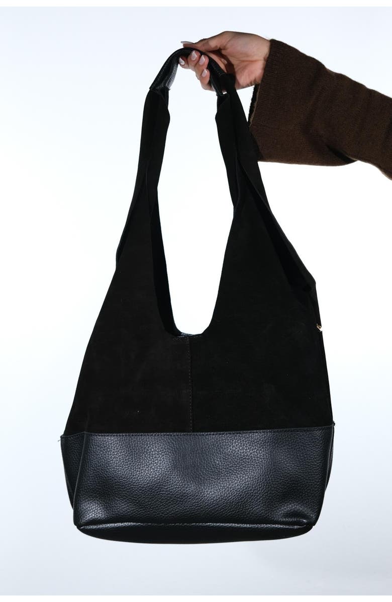 Forever & Always Shoes Avos Leather Shoulder Bag, Main, color, Black Suede