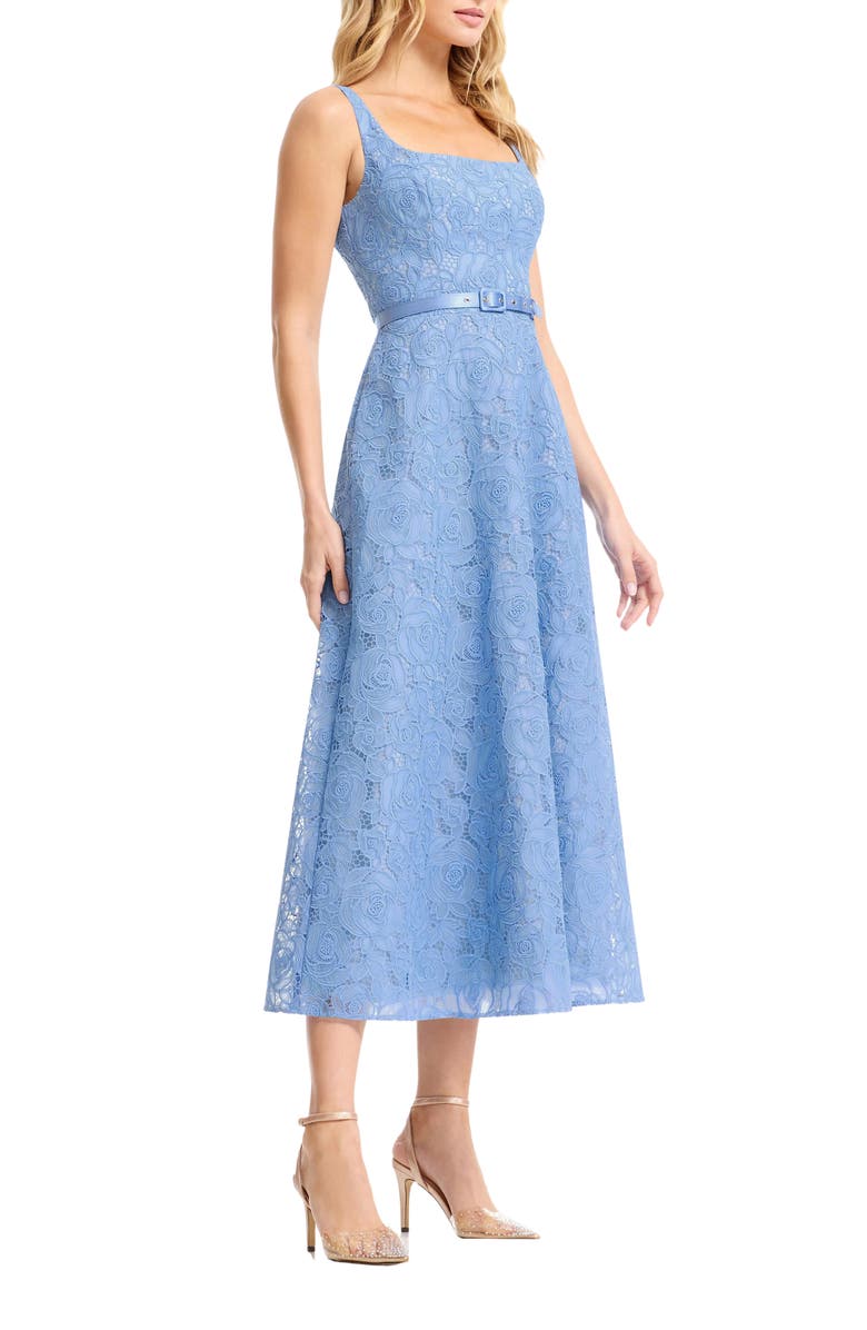 Dress the Population Shelby Floral Guipure Lace Cocktail Midi Dress, Alternate, color, Sky