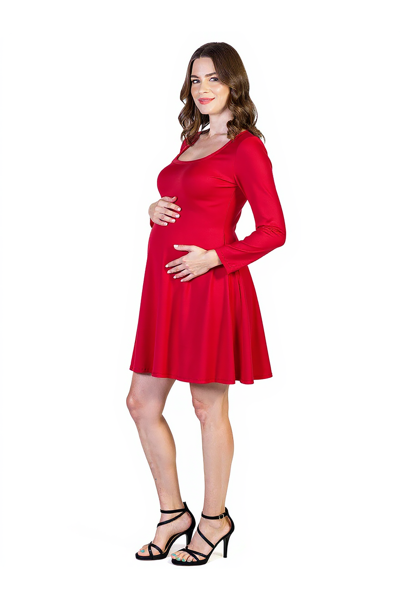 Long Sleeve Flared Maternity Mini Dress, Alternate, color, Red
