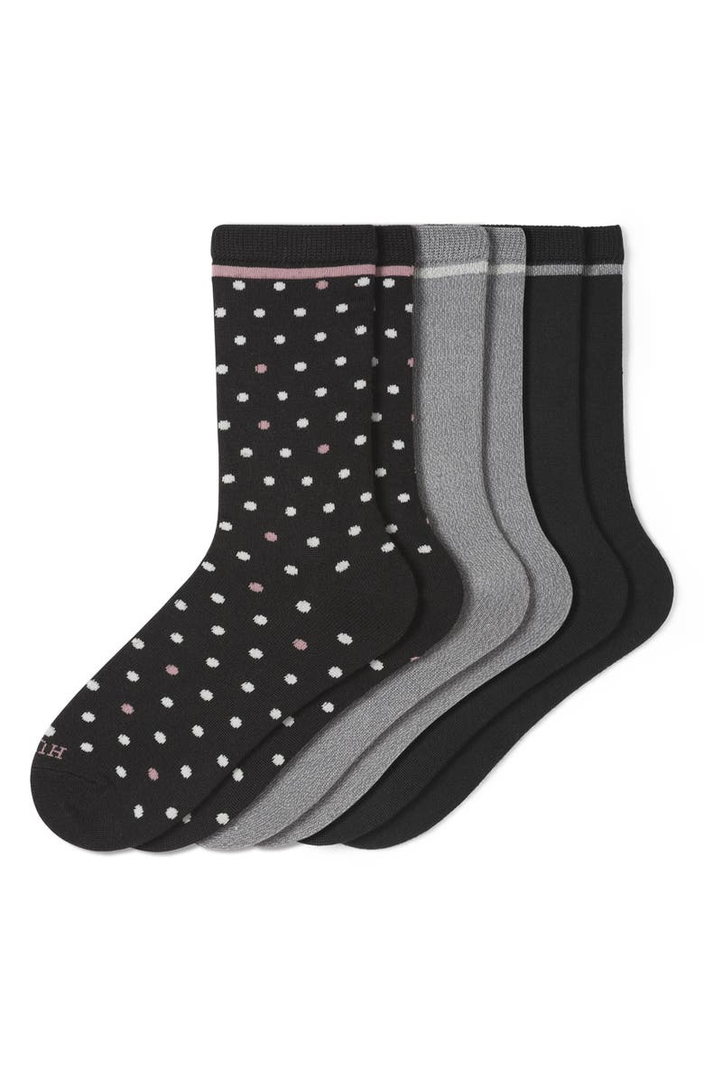 Hue Assorted 3-Pack Supersoft Crew Socks, Main, color, Black Dot