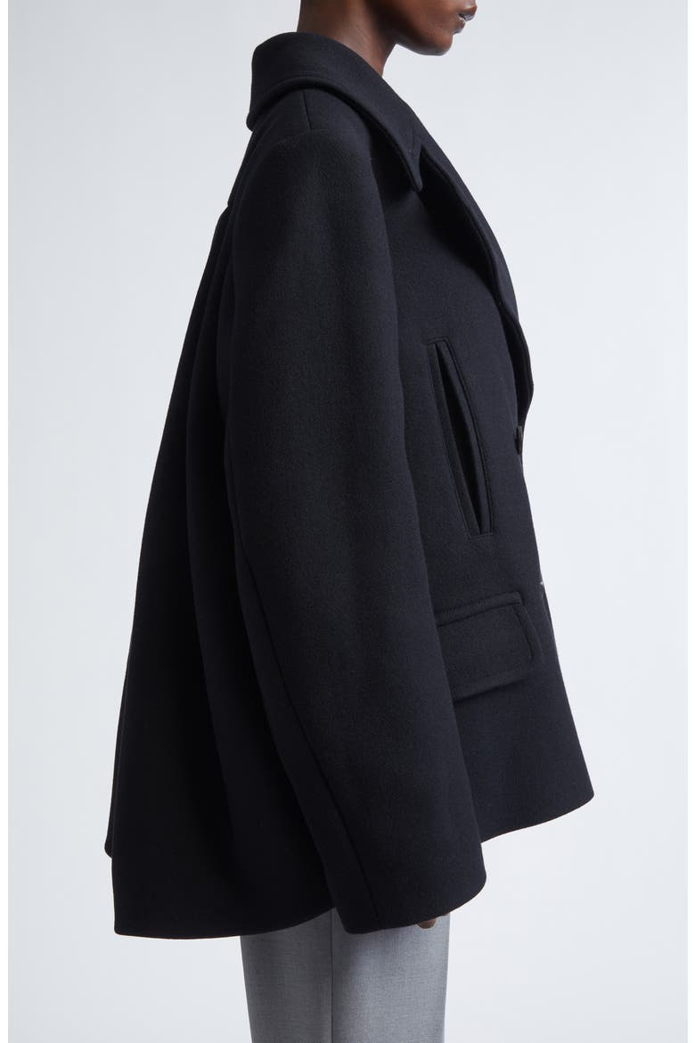 Vafel Wool Blend Twill Peacoat, Alternate, color, BLACK