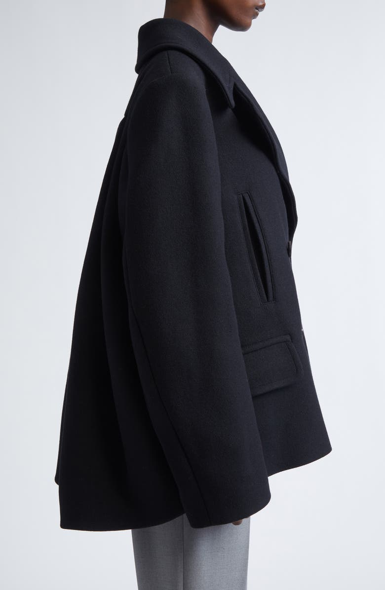 Dries Van Noten Vafel Wool Blend Twill Peacoat, Alternate, color, Black