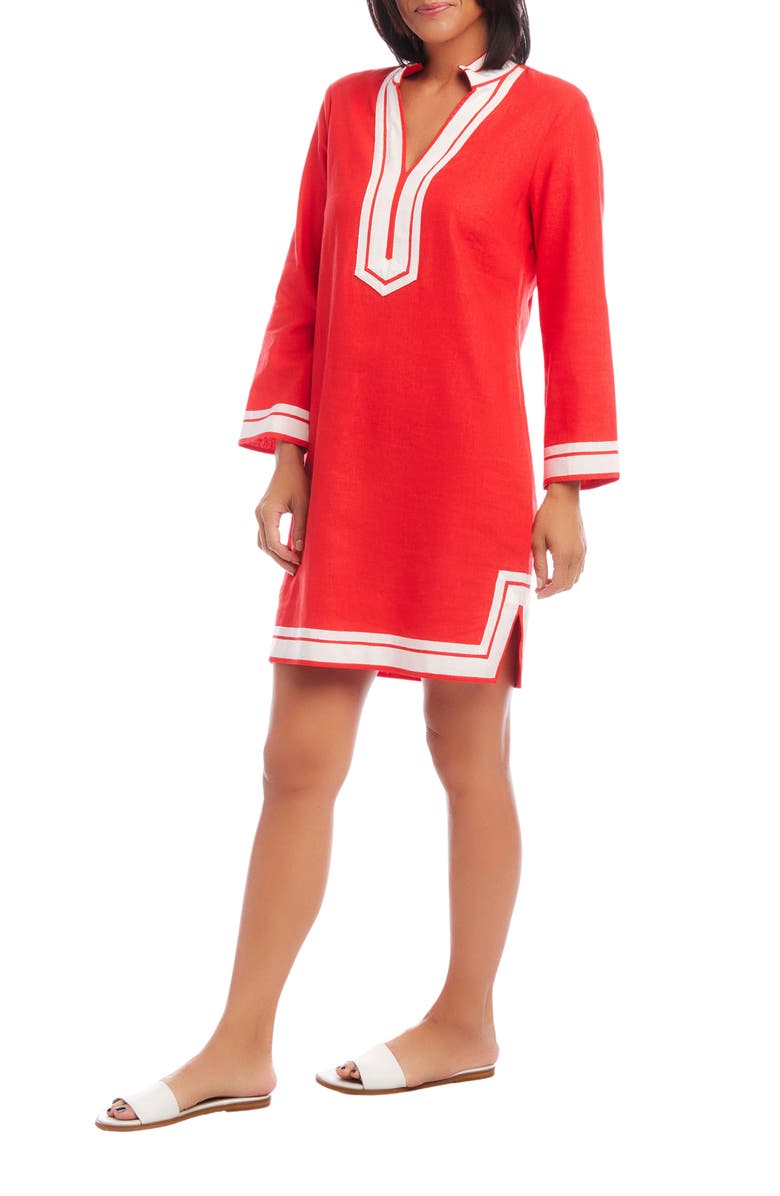 Karen Kane The St. Tropez Long Sleeve Linen Blend Shift Dress, Alternate, color, 