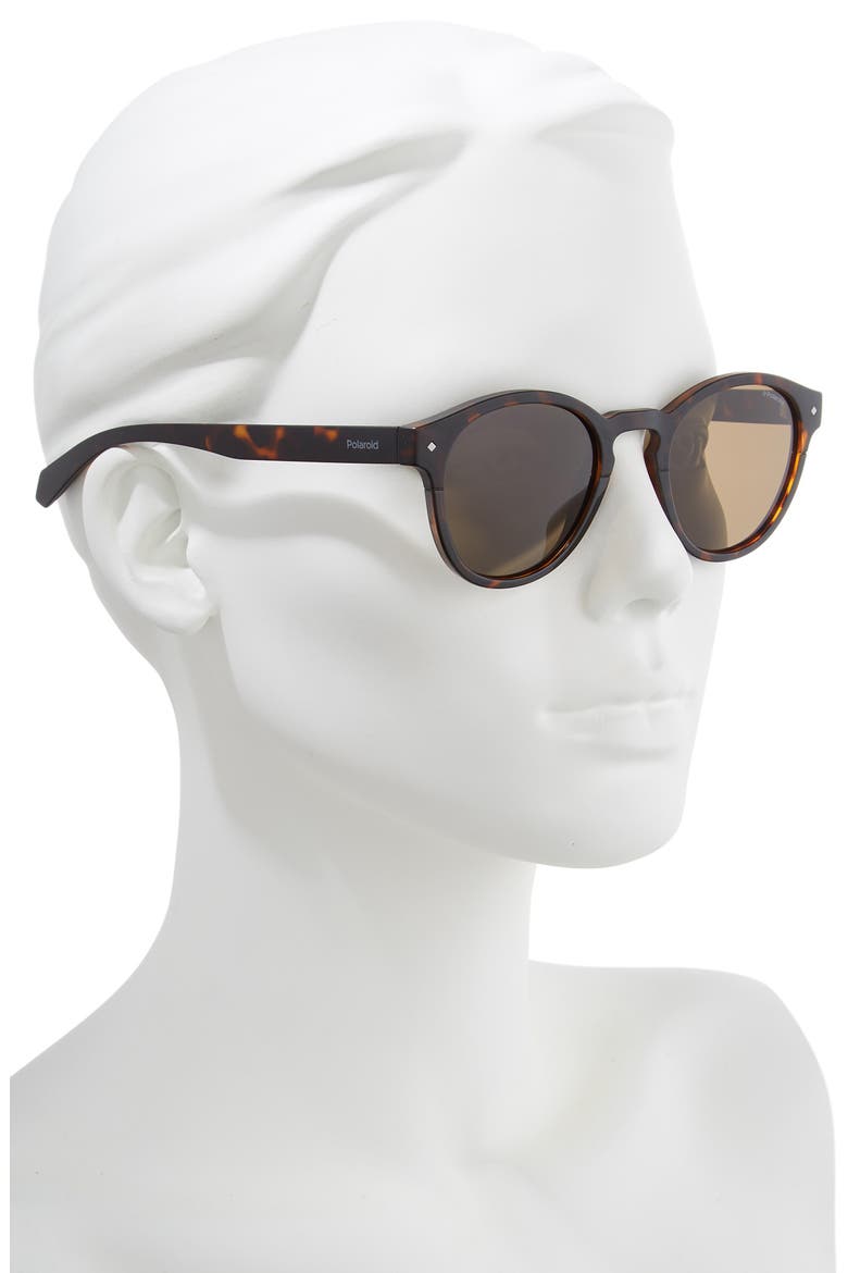 49mm Polarized Round Sunglasses, Alternate, color, DARK HAVANA