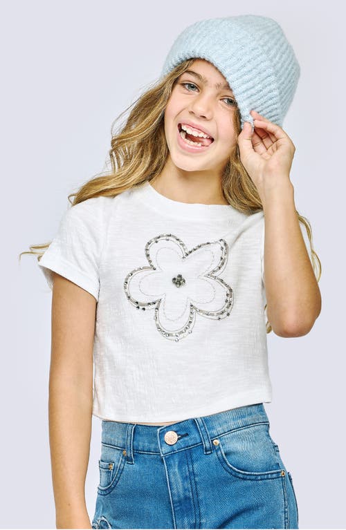 HANNAH BANANA HANNAH BANANA KIDS' EMBELLISHED FLOWER GRAPHIC CROP T-SHIRT
