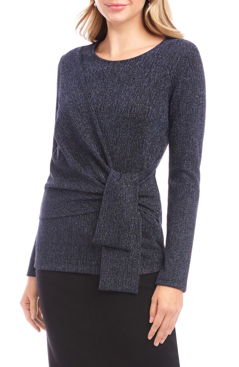 Karen Kane Metallic Knit Side Drape Long Sleeve Top, Alternate, color, Navy