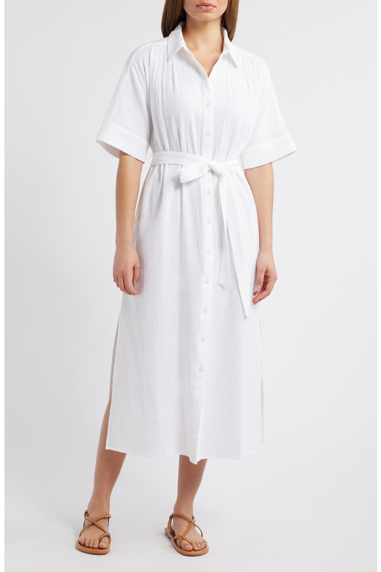 Belted Maxi Shirtdress, Main, color, WHITE