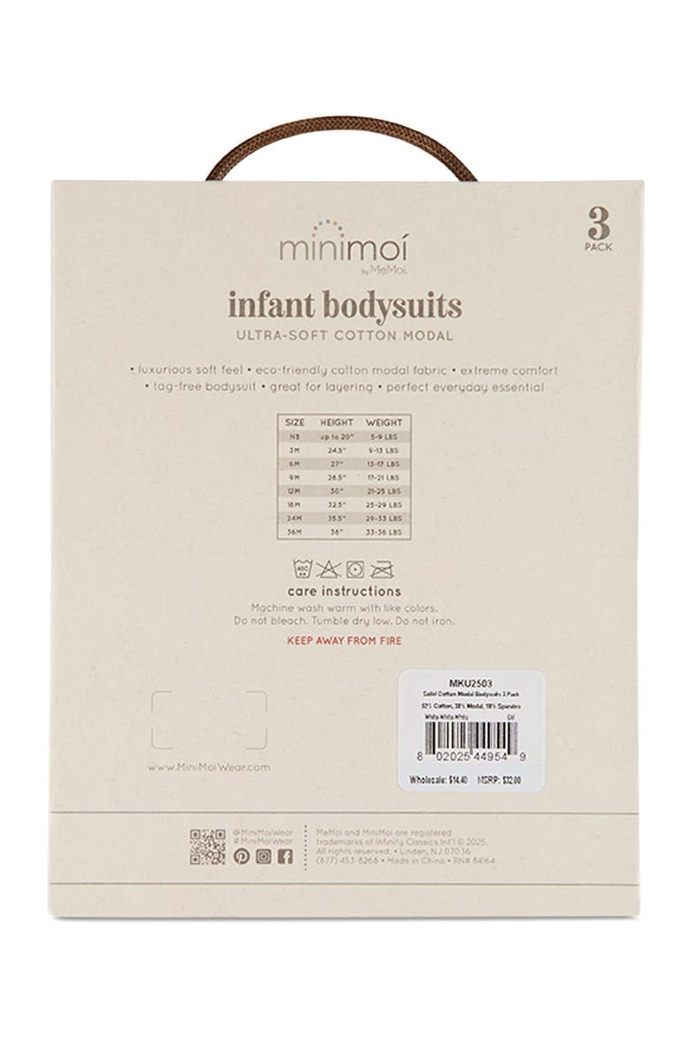 3 Pack Baby White Bodysuits, Alternate, color, White-White-White