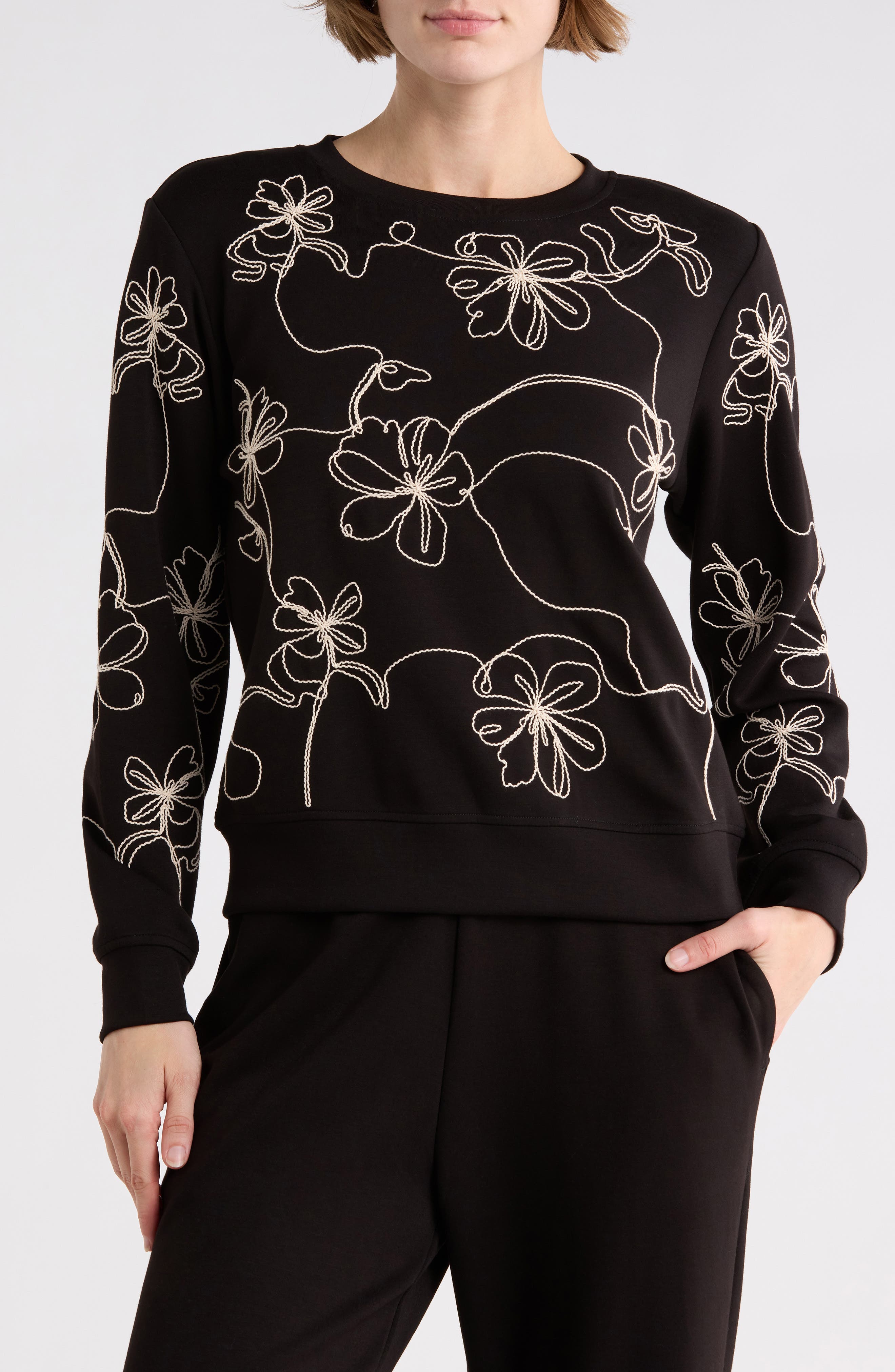 T Tahari Embroidered Scuba Sweatshirt
