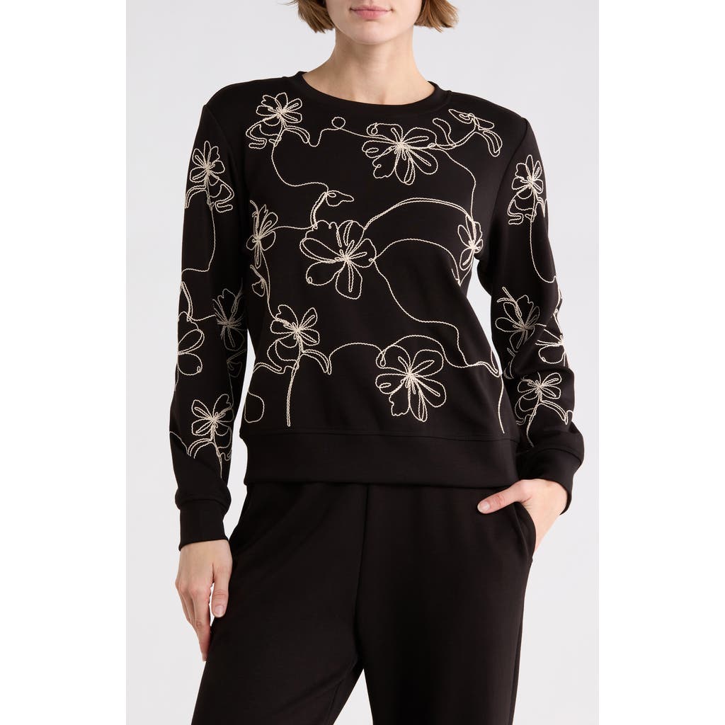 T Tahari Embroidered Scuba Sweatshirt In Multi