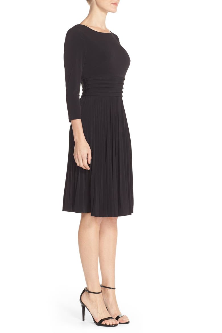 Pleated Jersey Fit & Flare Dress, Alternate, color, BLACK