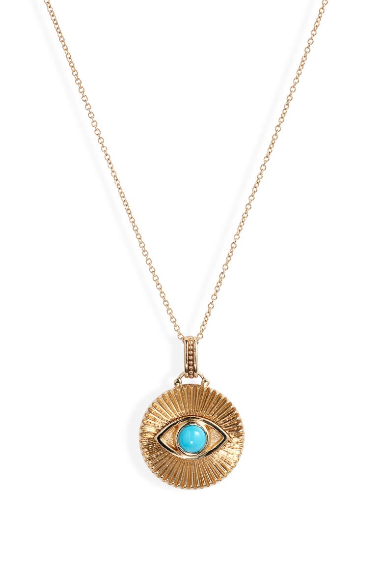 Classique Evil Eye Ripple Medallion Necklace, Main, color, TURQUOISE/ AQUA