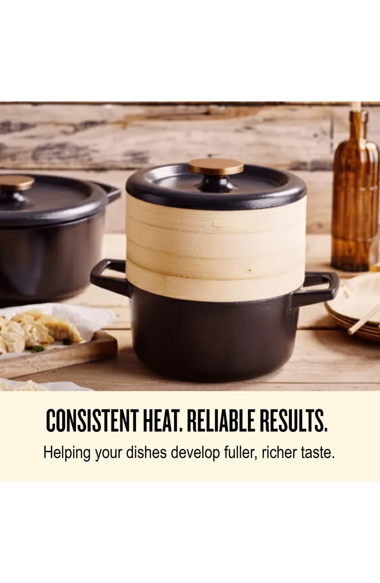 Alva Nori 2.5 Qt Enameled Cast Iron Cocotte Dutch Oven
Steamer Set, Alternate, color, Black