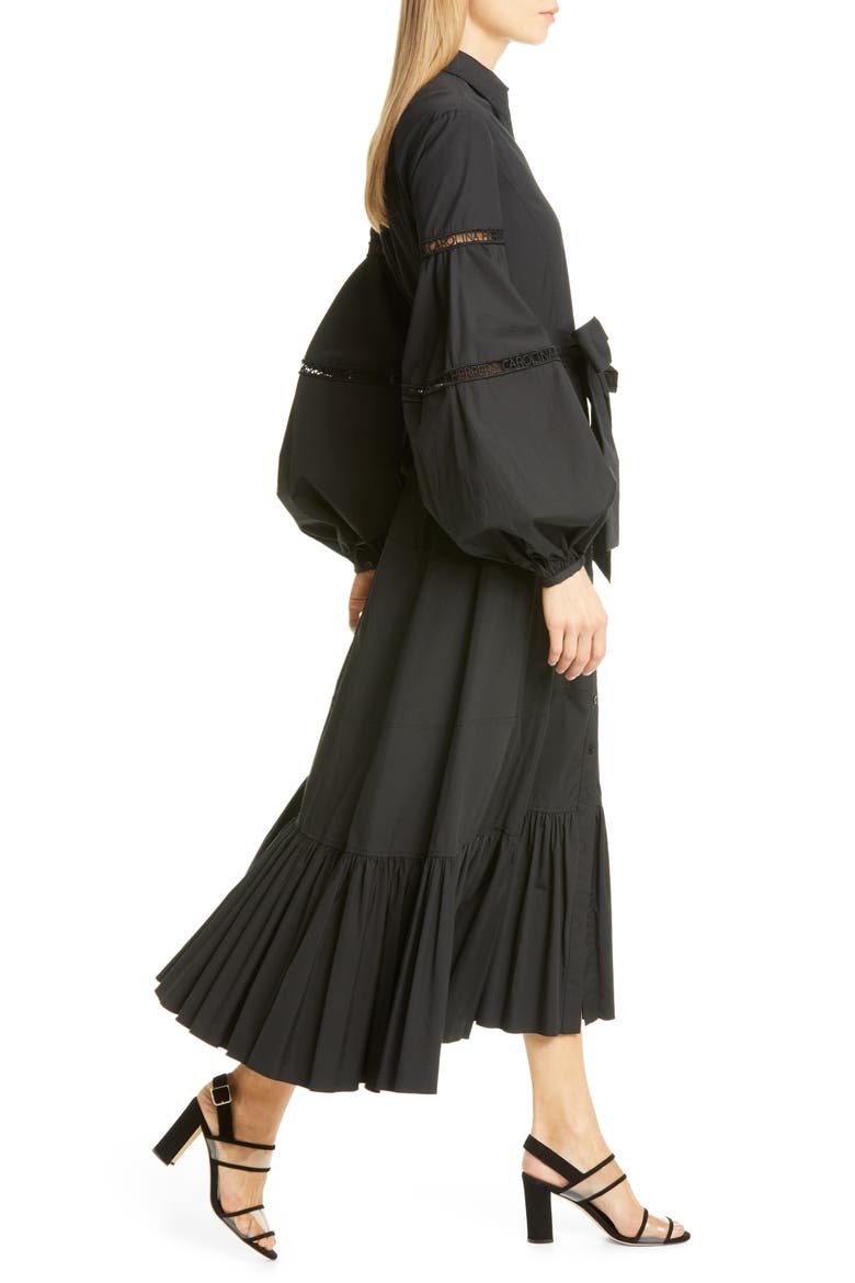 Logo Trim Long Sleeve Maxi Shirtdress, Alternate, color, BLACK