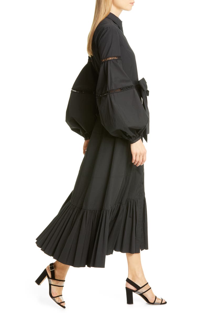 Carolina Herrera Logo Trim Long Sleeve Maxi Shirtdress, Alternate, color, 