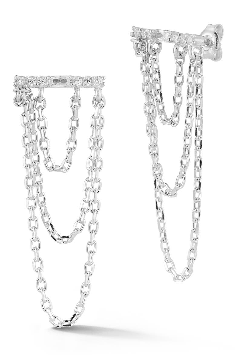 Cubic Zirconia Triple Chain Drop Earrings, Main, color, SILVER