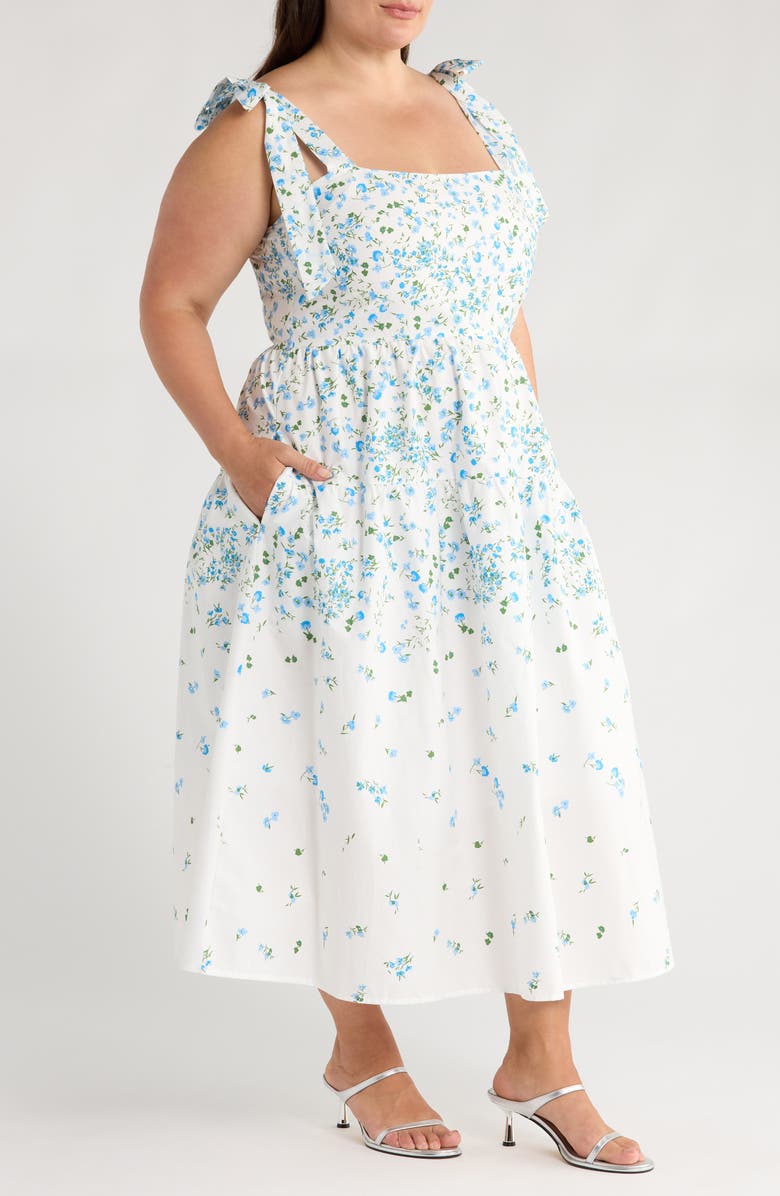 SUGARLIPS Miley Floral Thea Tie Strap Cotton Maxi Dress, Alternate, color, White/ Blue/ Green