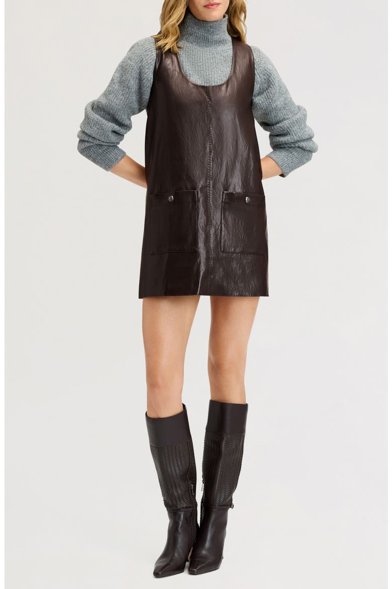 Faux Leather Pinafore Dress, Main, color, DARK BROWN