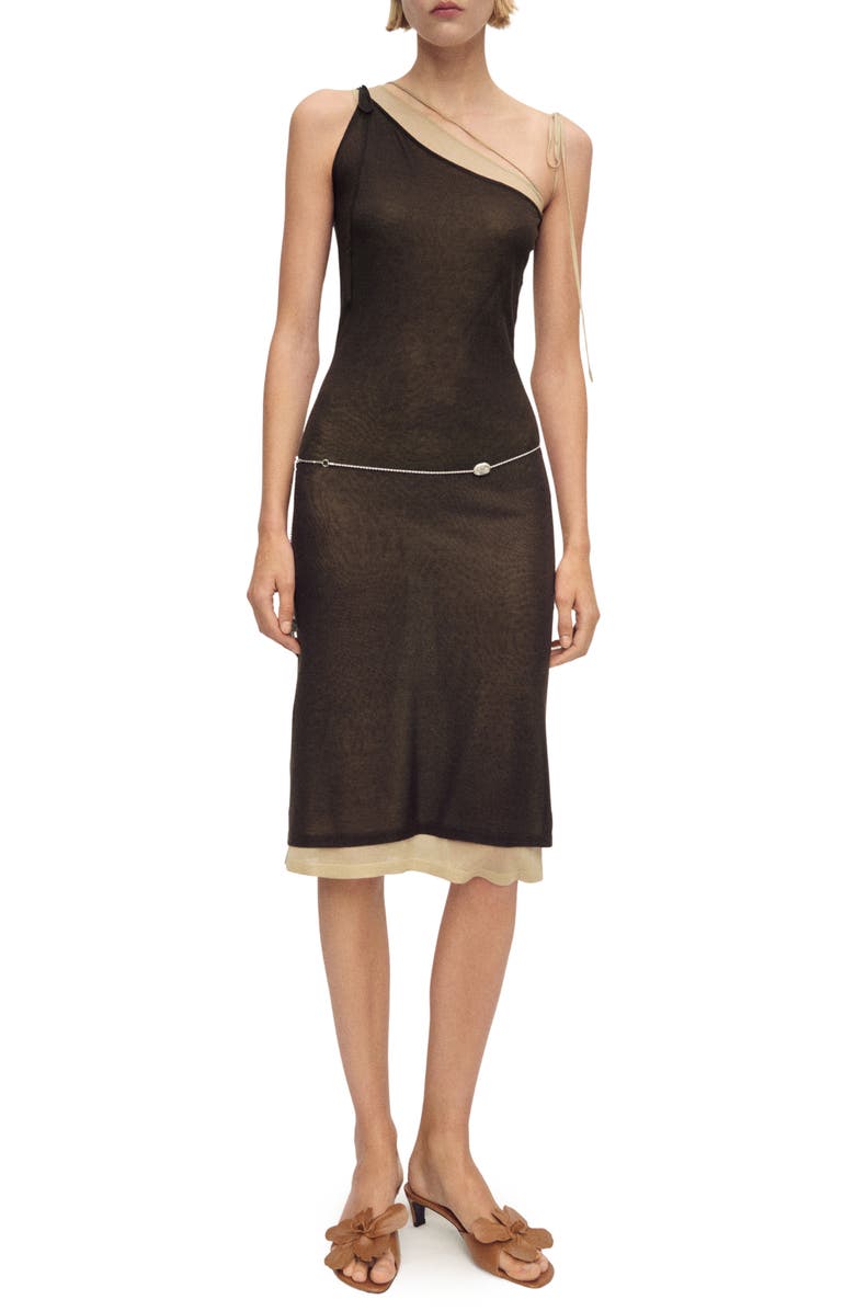 MANGO Asymmetric Neck Knit Dress, Main, color, Green