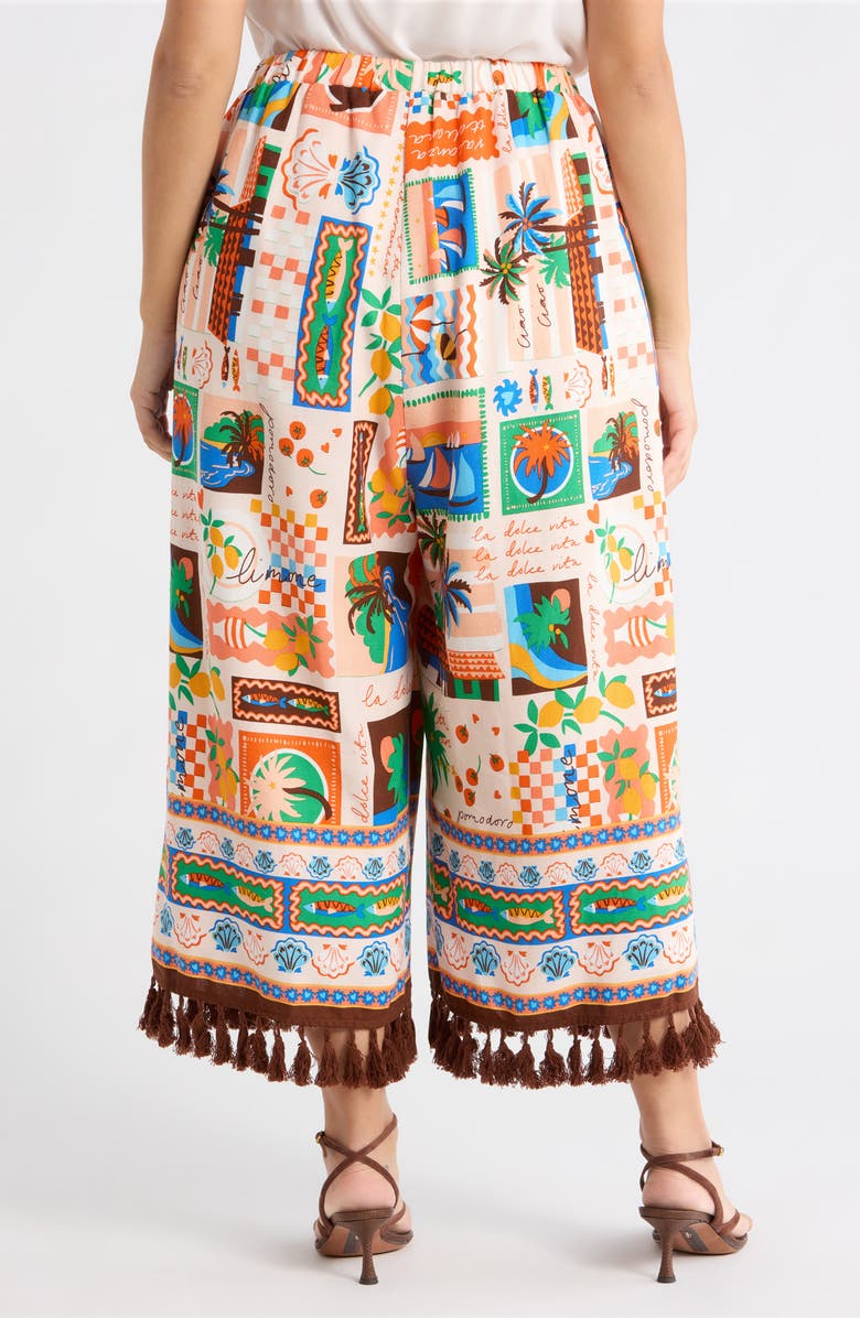 SUGARLIPS Stay Extra Tassel Trim Wide Leg Pants, Alternate, color, Coral-Multi