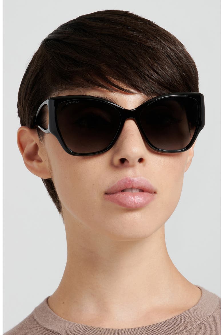 59mm Gradient Cat Eye Sunglasses, Alternate, color, BLACK/ DARK GREY SF