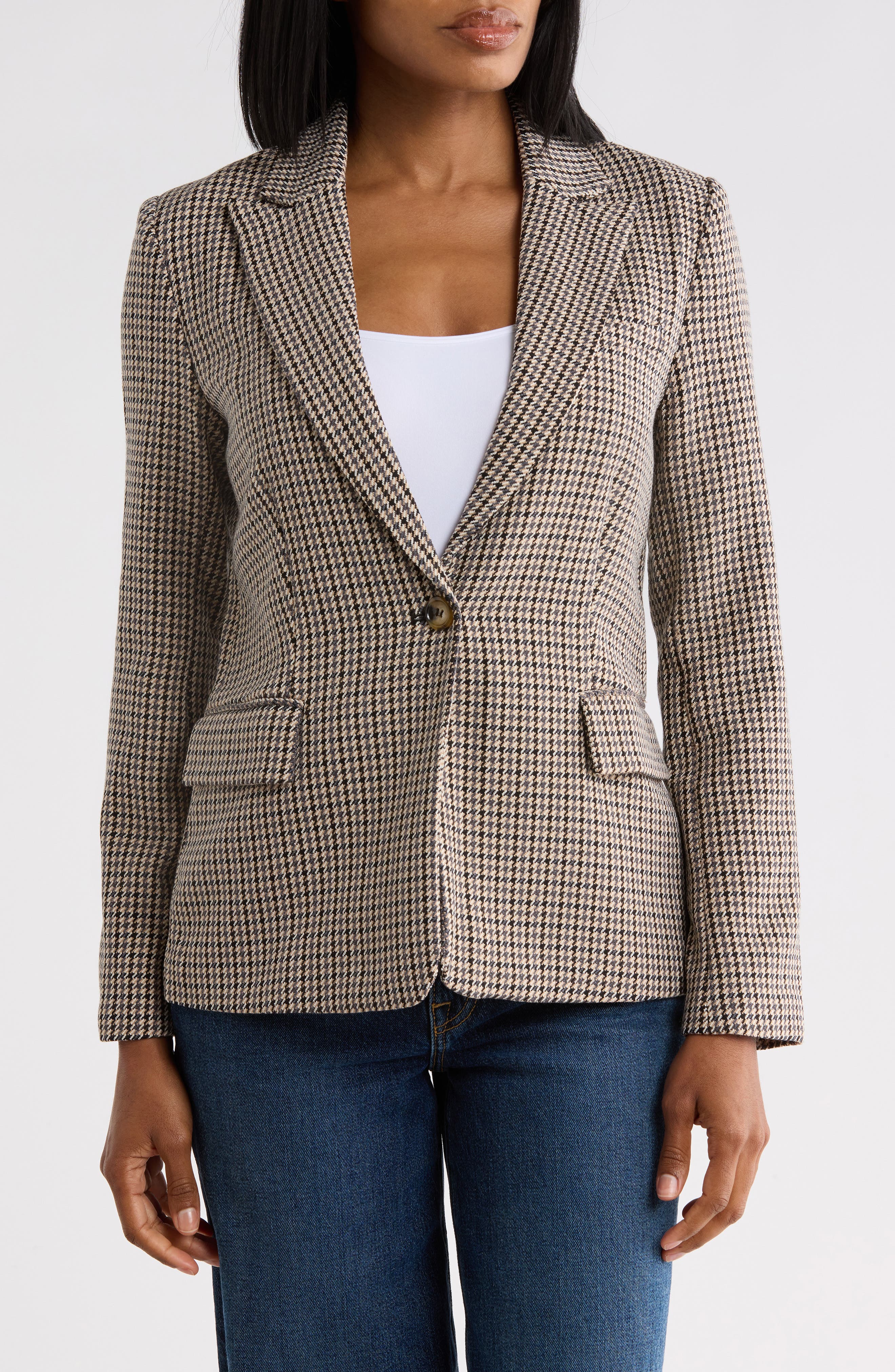 Houndstooth One-Button Blazer