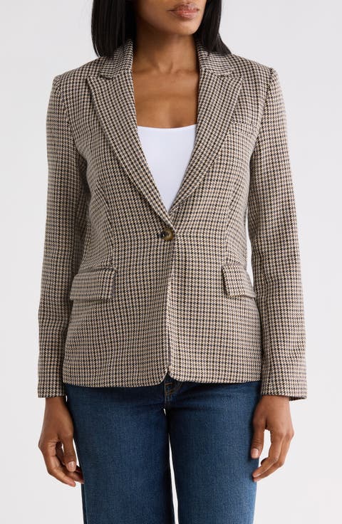 Houndstooth One-Button Blazer