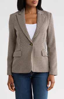 Houndstooth One-Button Blazer