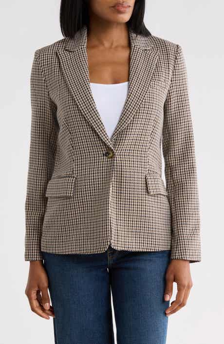 Houndstooth One-Button Blazer