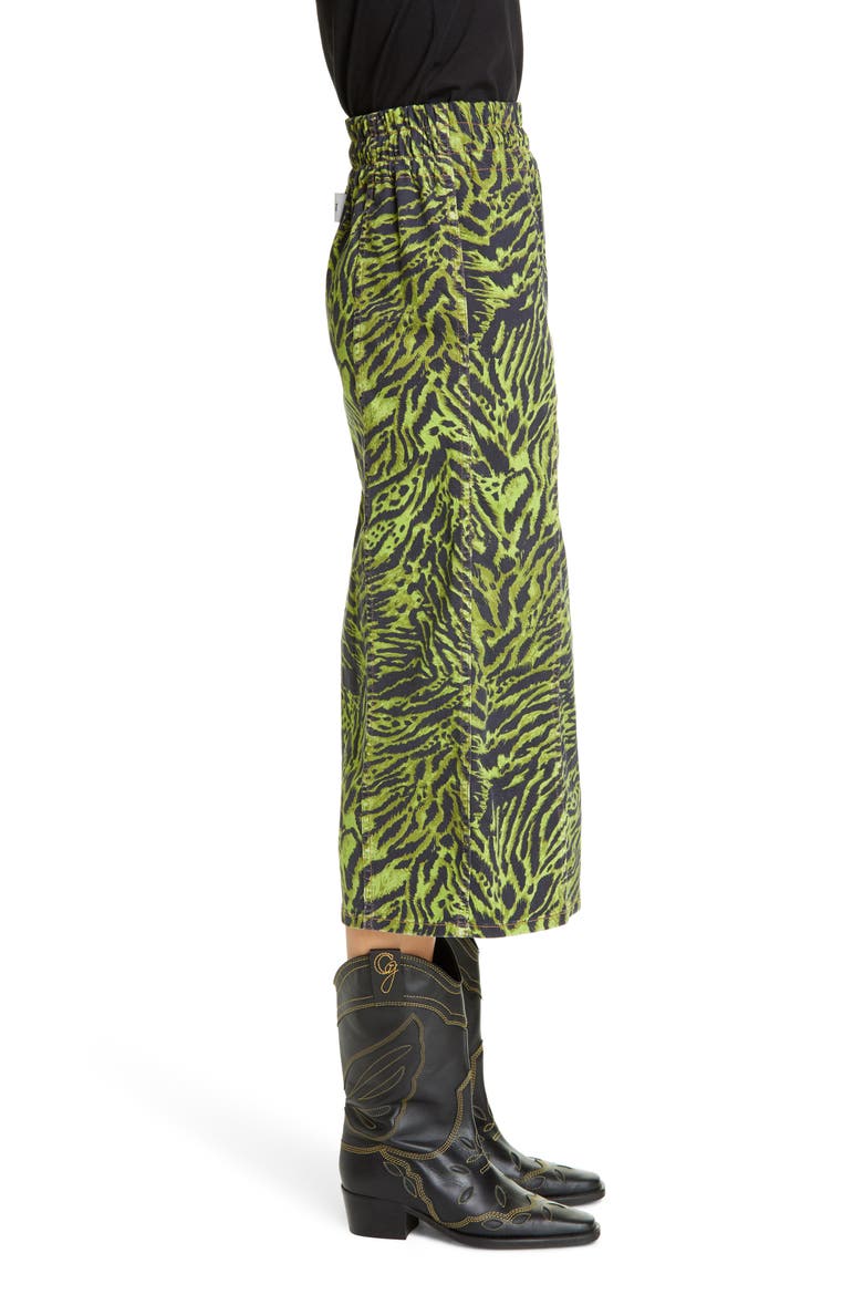 Tiger Print Denim Midi Skirt, Alternate, color, LIME TIGER