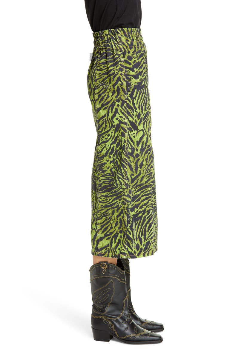 Ganni Tiger Print Denim Midi Skirt, Alternate, color,