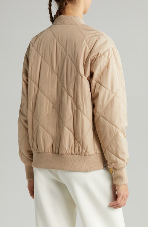 Zella Quilted Zip Bomber Jacket In Tan Taupe