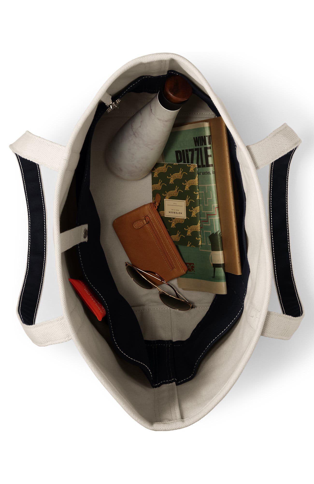 Lands' End Open Top Long Handle Canvas Tote Bag, Alternate, color, Natural/Black