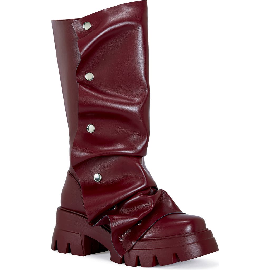 Azalea Wang Sybel Platform Lug Sole Boot In Burgundy