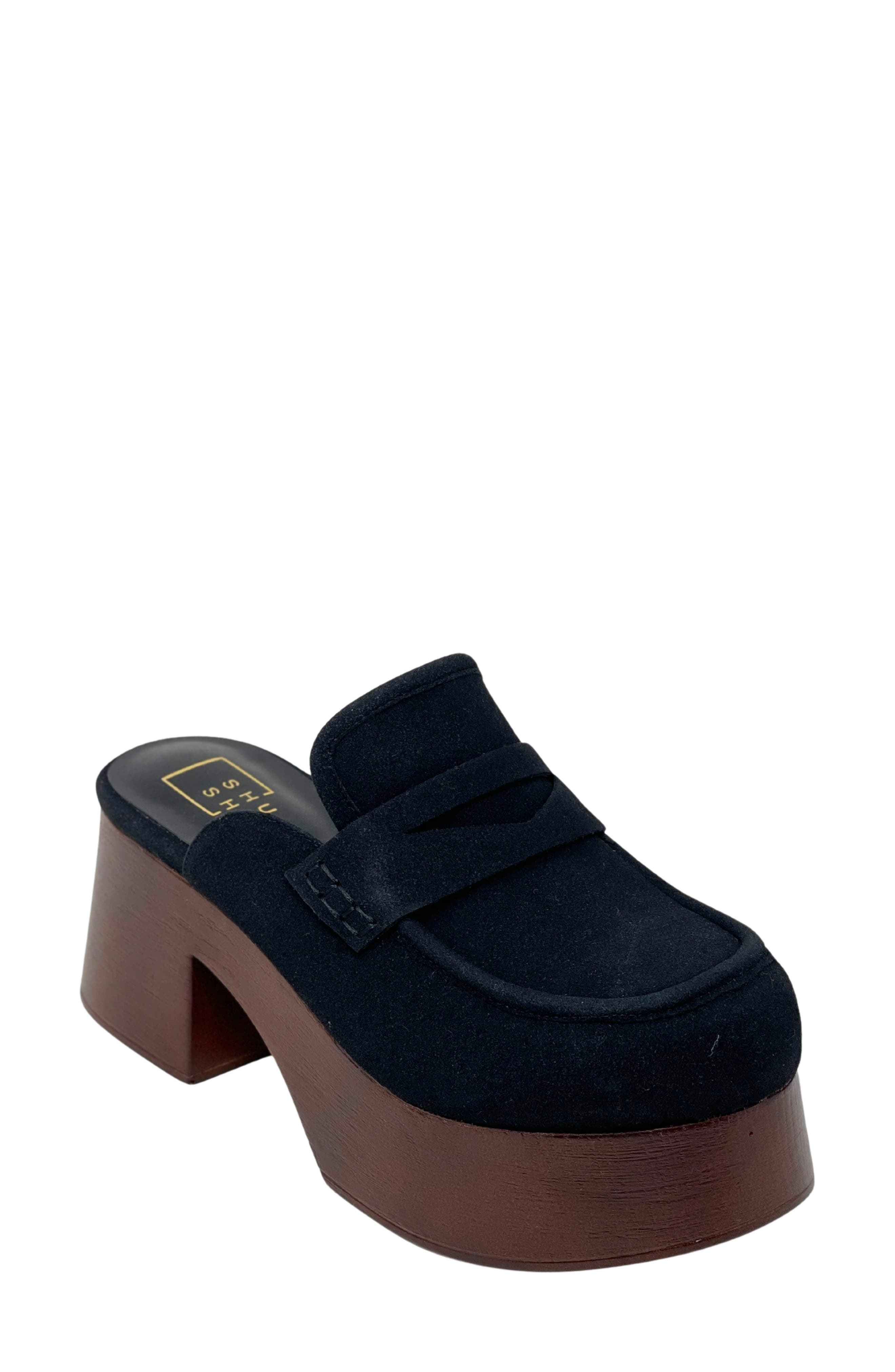 SHUSHOP Luella Platform Penny Loafer Mule, Main, color, Black