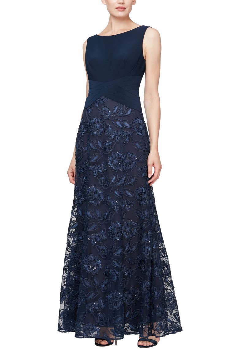 Sleeveless Beaded Gown, Main, color, NAVY