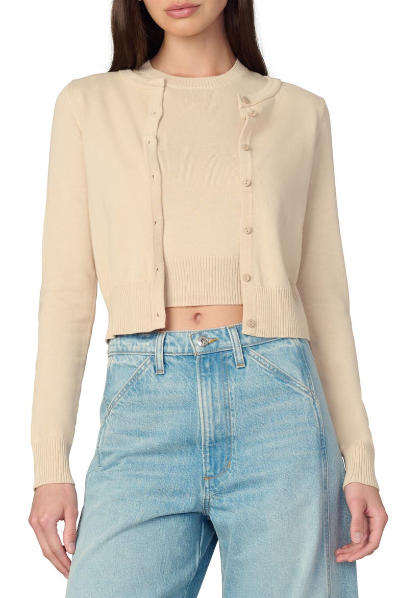 The Dani Crop Cotton Blend Cardigan, Main, color, SAND
