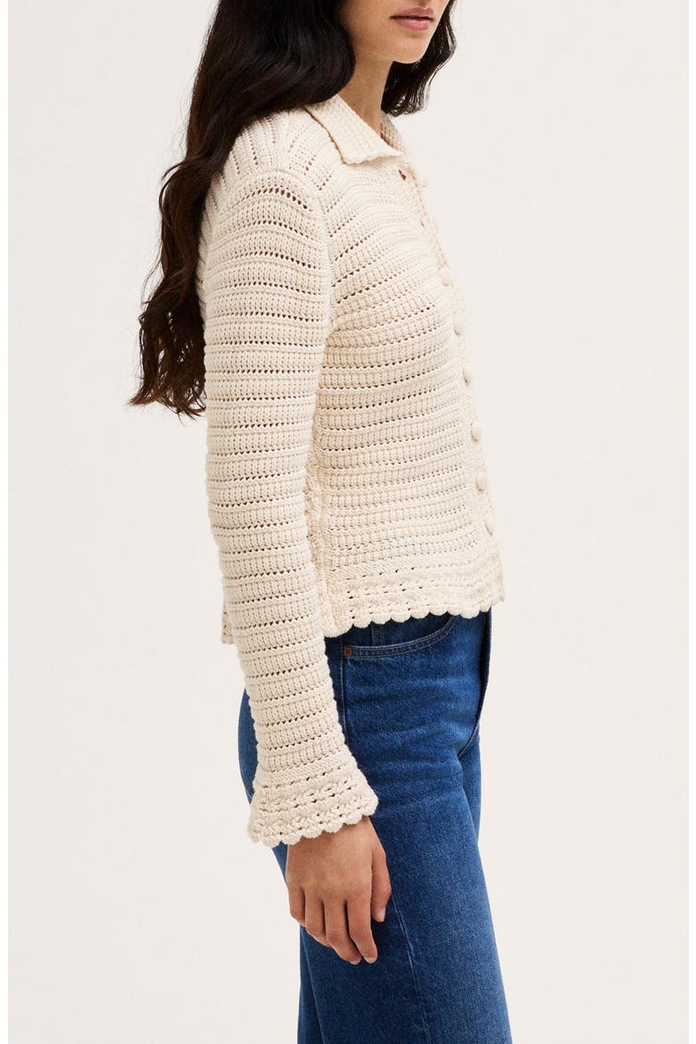 Pointelle Knit Peplum Cotton Cardigan, Alternate, color, CANVAS