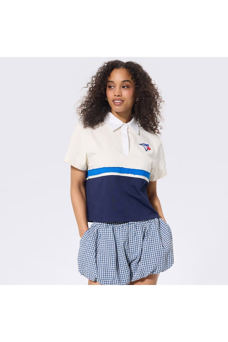 Women's Terez  Cream Toronto Blue Jays Cropped Rugby Polo, Main, color, Cream