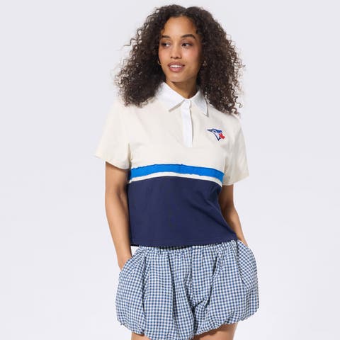 Women's Terez  Cream Toronto Blue Jays Cropped Rugby Polo