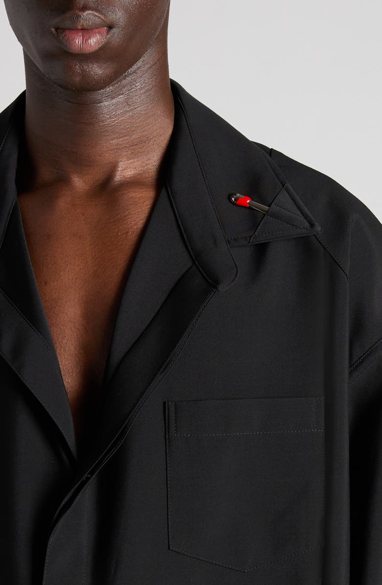Bottega Veneta Light Wool Button-Up Shirt with Enameled Matchsticks, Alternate, color, 1000 Black