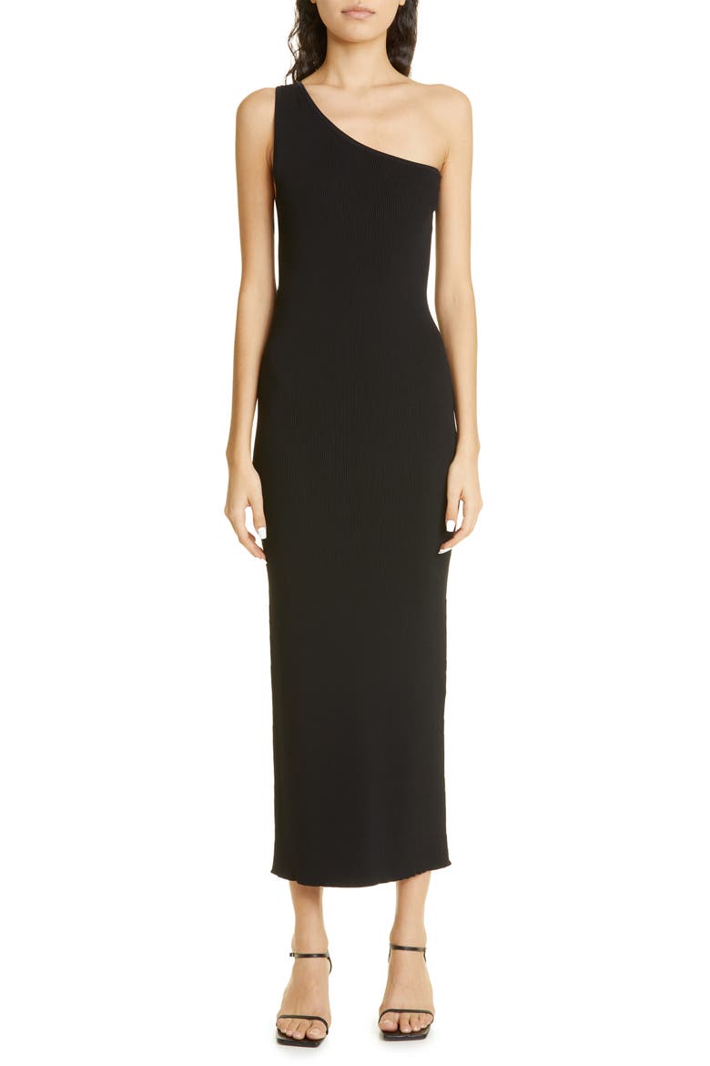 Rib One-Shoulder Dress, Main, color, BLACK