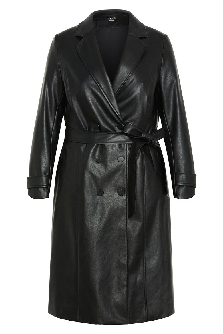 Briella Faux Leather Trench Coat, Alternate, color, BLACK